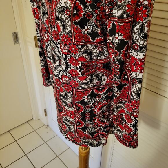 Geometric Print Stretch Knit 3/4 Sleeve Blouse Peck & Peck Size Large - Picture 3 of 7